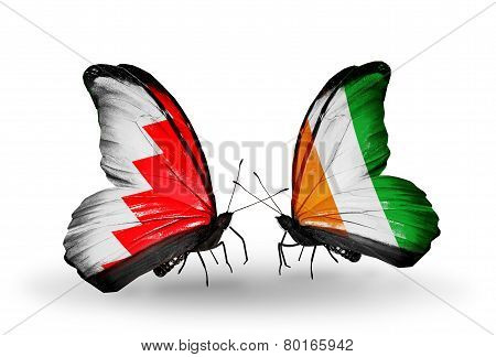 Two Butterflies With Flags On Wings As Symbol Of Relations Bahrain And  Cote Divoire
