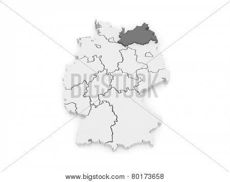 Map of Mecklenburg-Western Pomerania. Germany. 3d