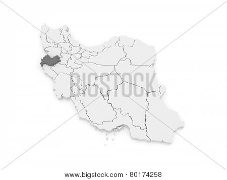Map of Kermanshah. Iran. 3d
