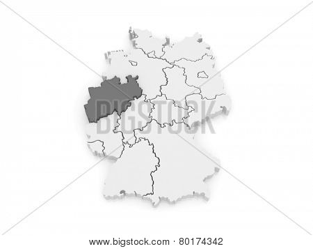 Map of North Rhine-Westphalia. Germany. 3d