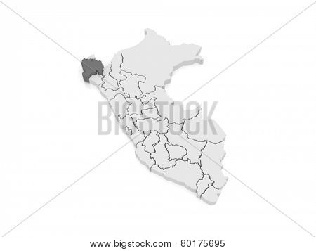 Map of Piura. Peru. 3d