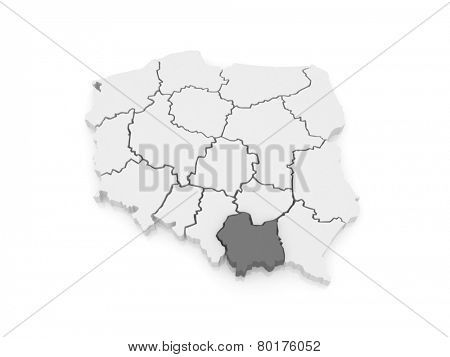 Map of Malopolska. Poland. 3d