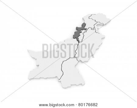 Map of Federally Administered Tribal Areas of Peshawar. Pakistan. 3d