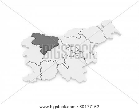Map of Gorenjska region. Slovenia. 3d