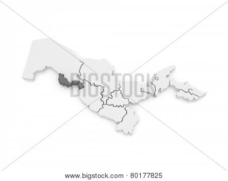 Map of Khorezm region. Uzbekistan. 3d