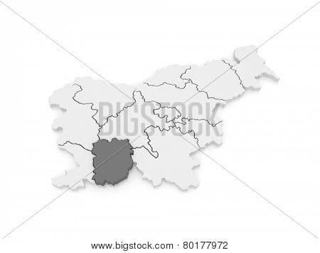 Map of Vnutrennekarstsky Region (Inner Carniola Kras-regia). Slovenia. 3d