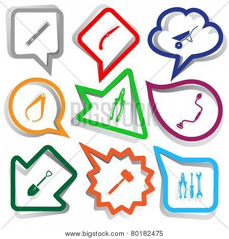 Industrial tools set. Paper stickers. Vector illustration.