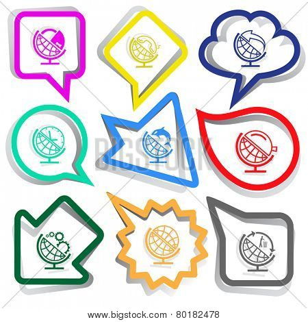 School globe set. Paper stickers. Vector illustration.