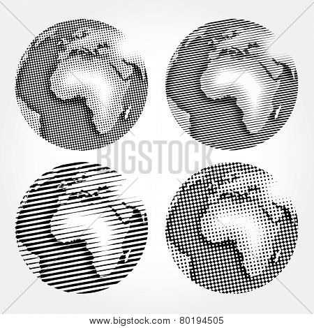 vector raster globes in four variations