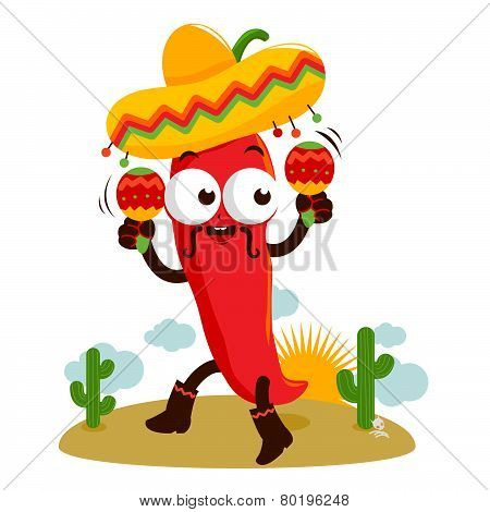 Mariachi chili pepper with maracas