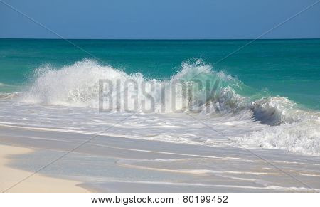 Bustling Caribbean Sea. Playa los Cocos. Cayo Largo. Cuba.