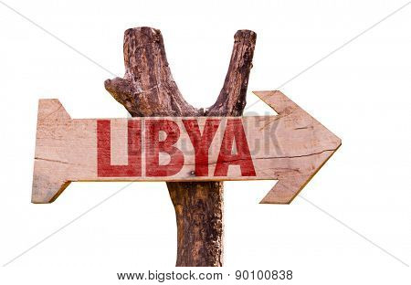 Libya wooden sign isolated on white background