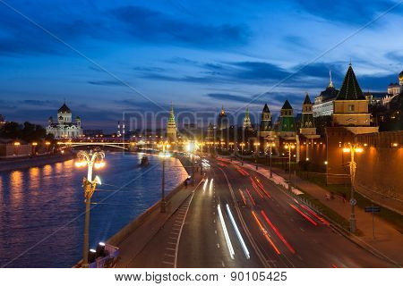 The view of the Moscow Kremlin at dusk