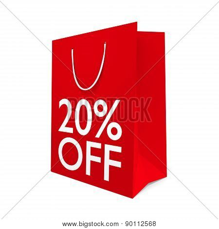 Red paper shopping bag for a 20 percent off sale