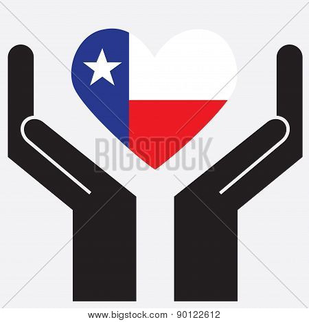 Hand showing Texas flag in a heart shape. Vector illustration.