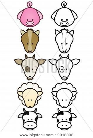 Conjunto de ilustración vectorial de dibujos animados animales de granja.