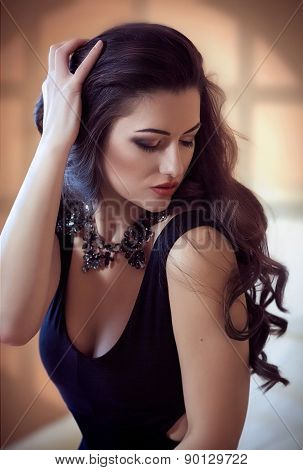 Sexy beautiful brunette girl in underclothes