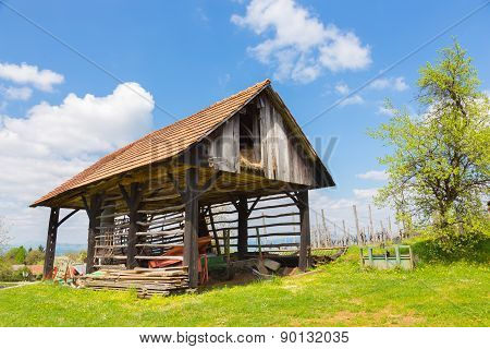 Hayrack and barn in Alpine enviroment, Slovenia