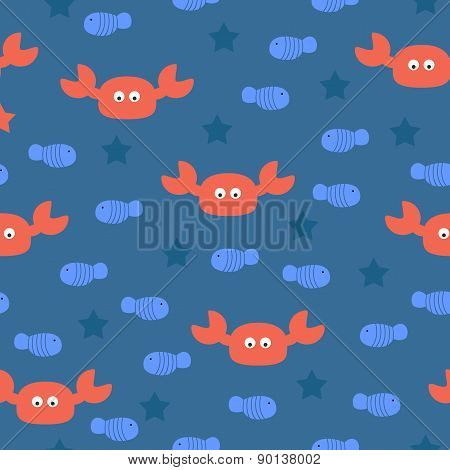 Sea crabs seamless pattern. Vector illustration.