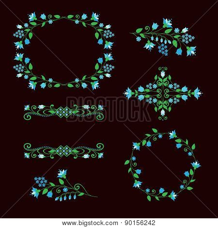 Floral design elements set, ornamental frames for age decoration.
