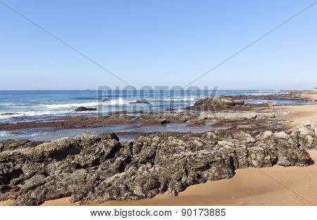 Rocks Exposed At Low Tide, Umdloti Beach Durban South Africa