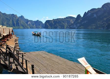 Lampshade And Hut Raft In Dam With Lime Stone