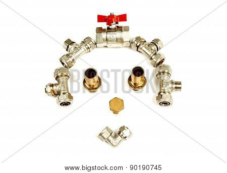 Funny faces of Accessories plumbing, white, isolated