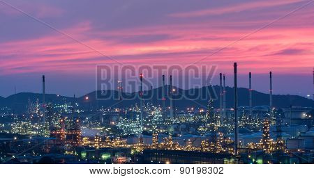 Oil Refinery Power Station At Twilight