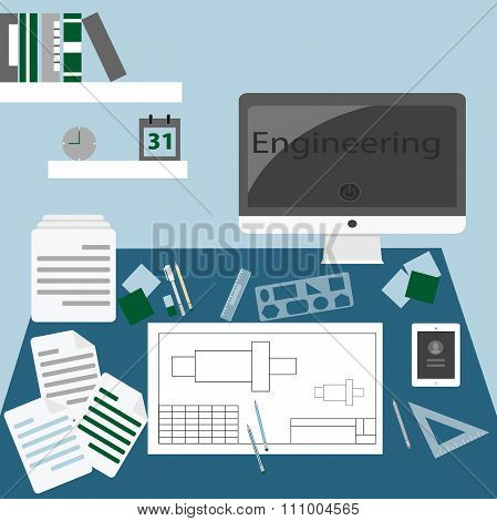 Flat design illustration concept of creative office workspace