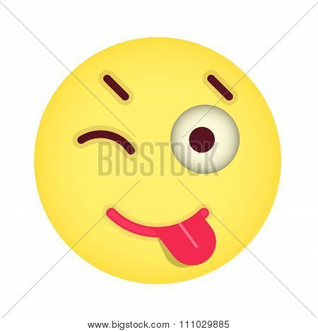Flat Eyewink With Tongue Emoticon. Isolated Vector Illustration On White Background