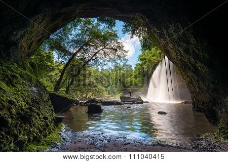 Heo Suwat Waterfall in Khao Yai National Park in Thailand.