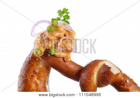 Bavarian cheese on pretzel