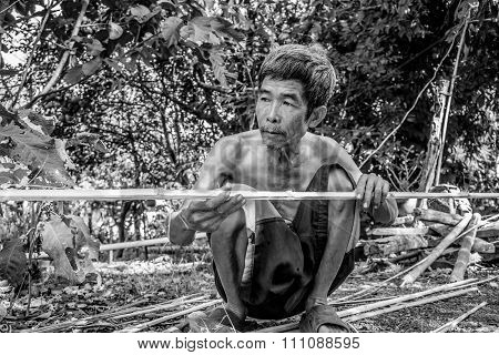 Traditional basketwork, Thai Country Lifestyle, Old Thai man