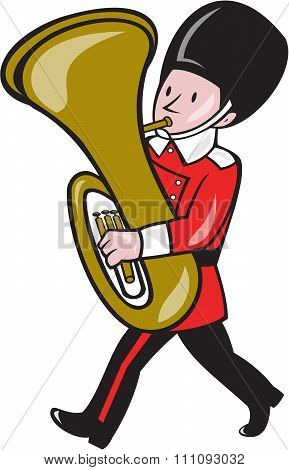Brass Band Member Playing Tuba Cartoon