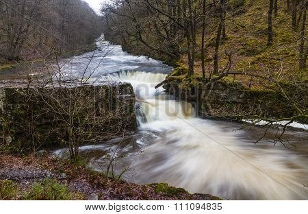 Sgwd Y Bedol Waterfall. On The River Nedd Fechan South Wales, Uk Winter