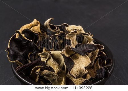 Dried Chinese Black Mushrooms, Auricularia Polytricha, Also Called Cloud Ear Mushroom.
