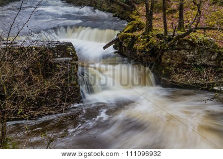 Sgwd Y Bedol Waterfall. On The River Nedd Fechan South Wales, Uk Winter
