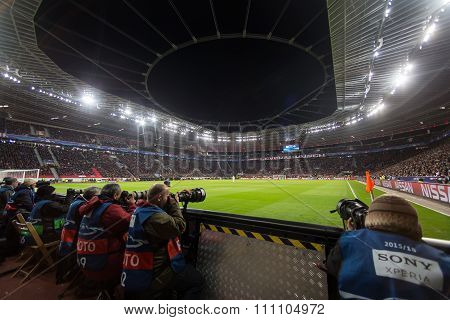 Media And Photographers  During The Uefa Champions League Game Between Bayer 04 Leverkusen Vs Barcel