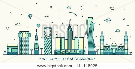 Skyline Saudi Arabia Trendy vector linear style