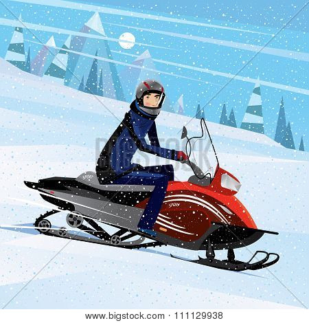 Man Riding On A Snowmobile