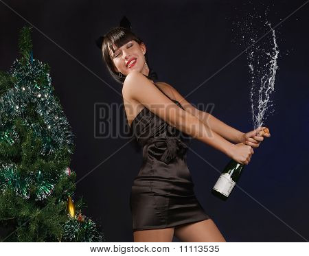Beautiful Woman With A Shampagne Buttle