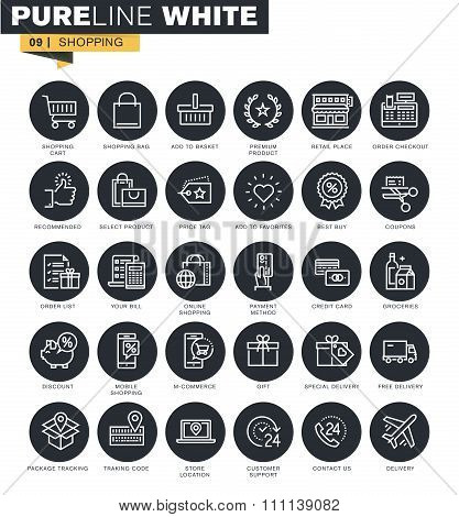 Thin line web icons collection for shopping
