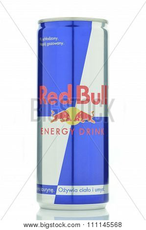 Red Bull energy drink isolated on white background