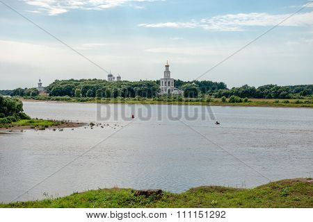 Oldest In Russia The St. George's (yuriev) Monastery On The Bank Of The Volkhov River Near Where It