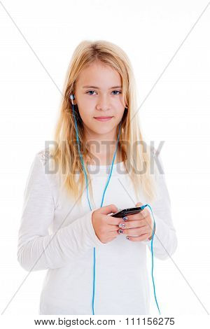 Nice Blond Girl Listening Misic