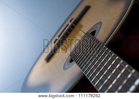 The strings on the guitar