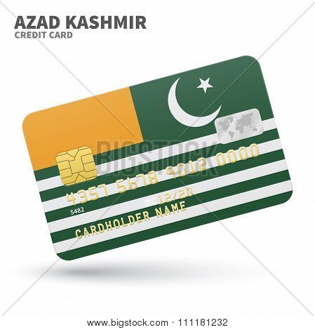 Credit card with Azad Kashmir flag background for bank, presentations and business. Isolated on whit