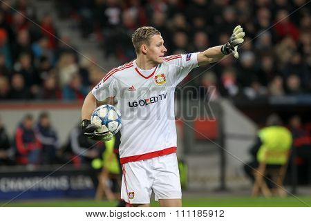 Bernd Leno During The Uefa Champions League Game Between Bayer 04 Leverkusen Vs Barcelona At Bayaren