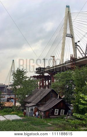 Residential House Is Very Close To Cable-stayed Bridge Under Construction.