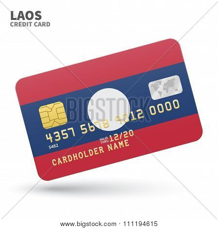 Credit card with Laos flag background for bank, presentations and business. Isolated on white